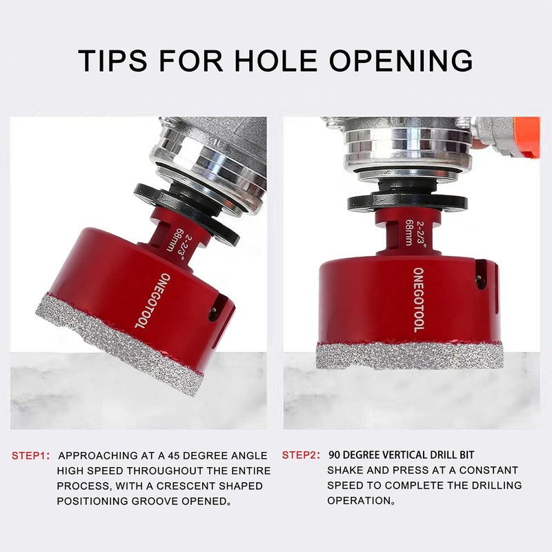 ONEGOTOOL 2-11/16 Inch（68mm） Diamond Hole Saw Tile Masonry Core Drill bits for Porcelain Ceramic Concrete Granite Marble 5/8-11 Thread for Angle Grinders and 3/8” Hex Shank - Image 5